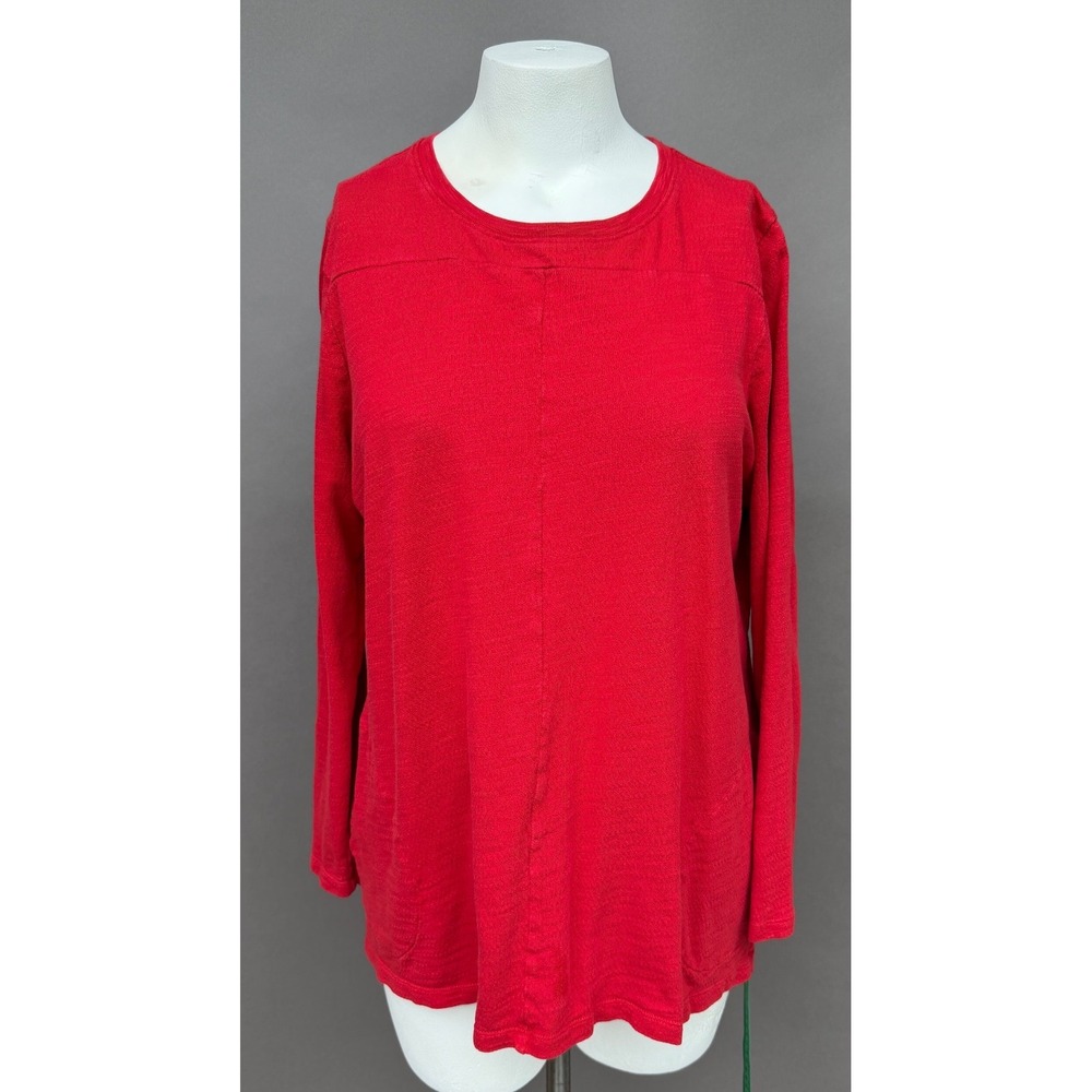 J Jill Tunic Top XL Red Slub Cotton Pockets Long Sleev Casual Minimalist Capsule